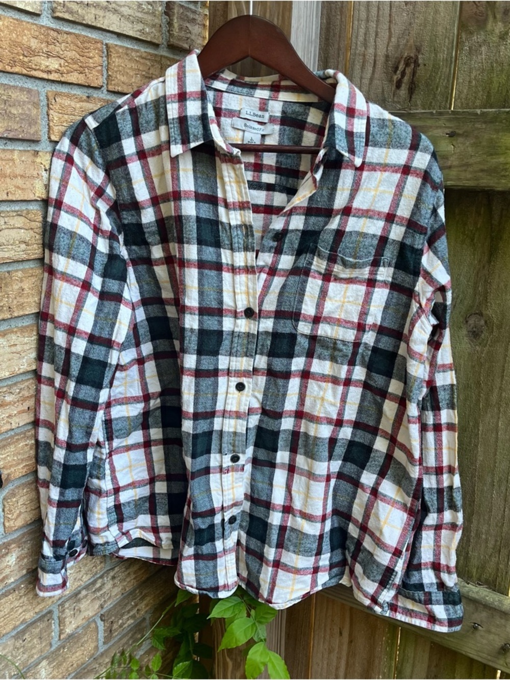 L.L. Bean Men's White, Black & Red Plaid Button-Down Shirt